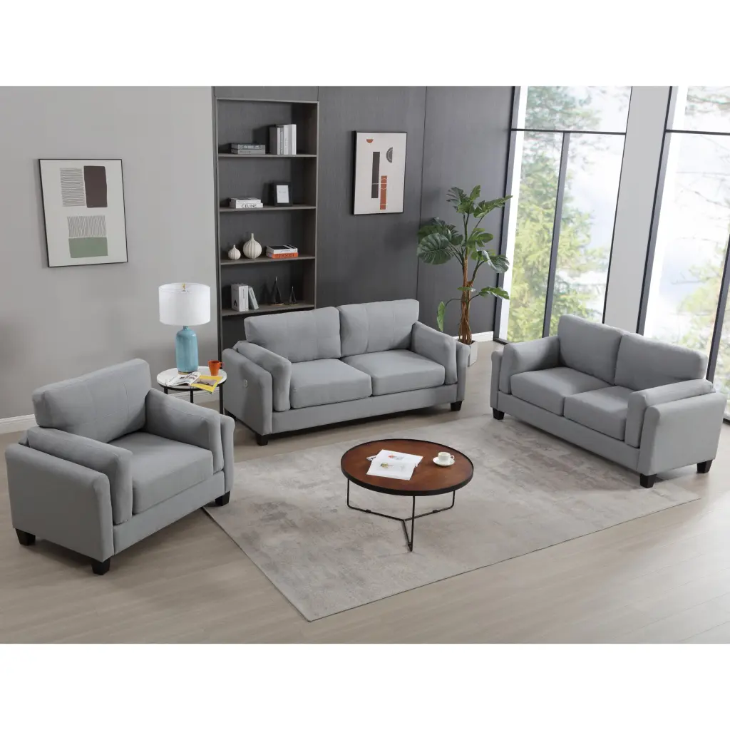 Oversized Modern 3 Piece Sofa Set Double Armrest Living Room w2325