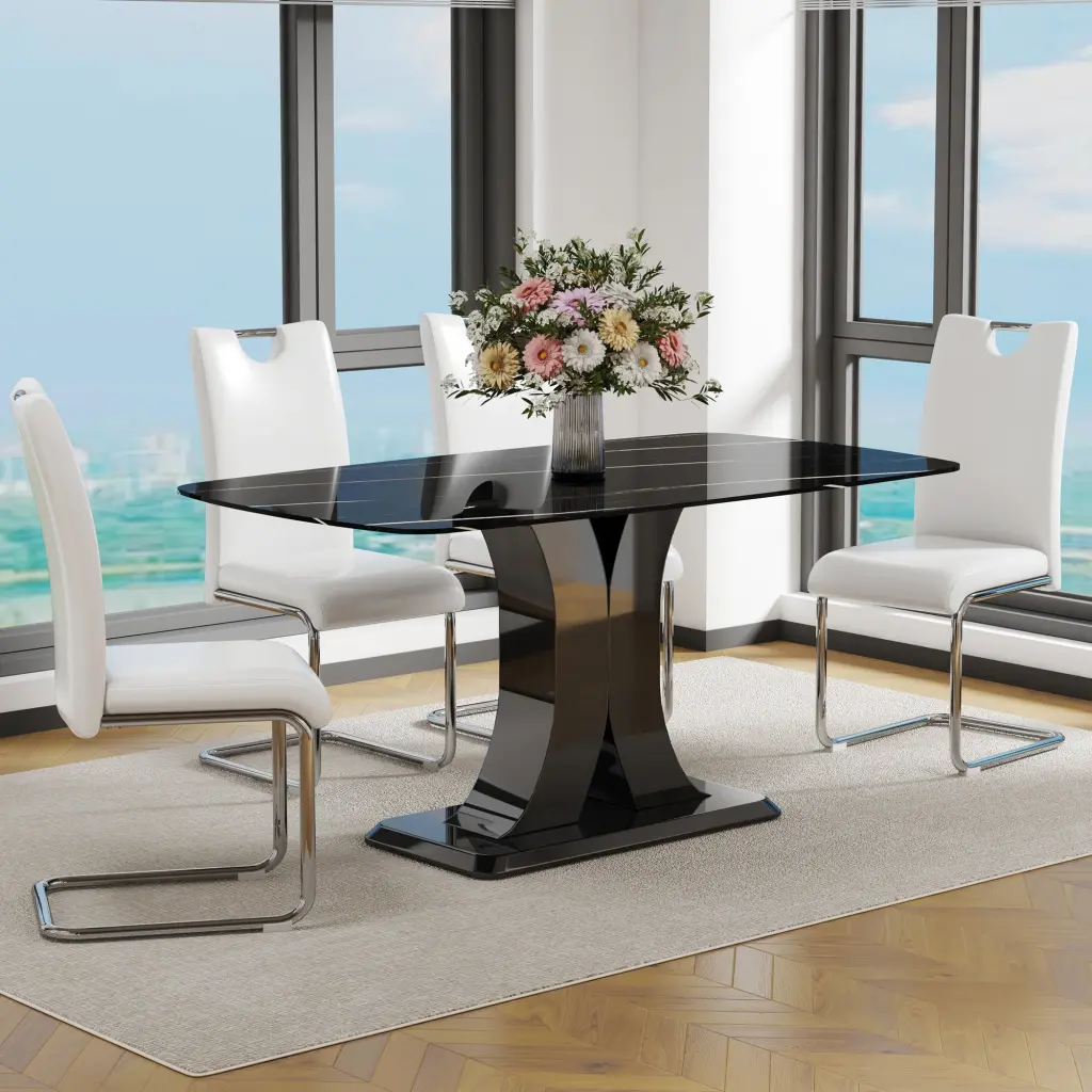 Modern Rectangular Dining Table Set Convertible Base Premium Kitchen a-q house