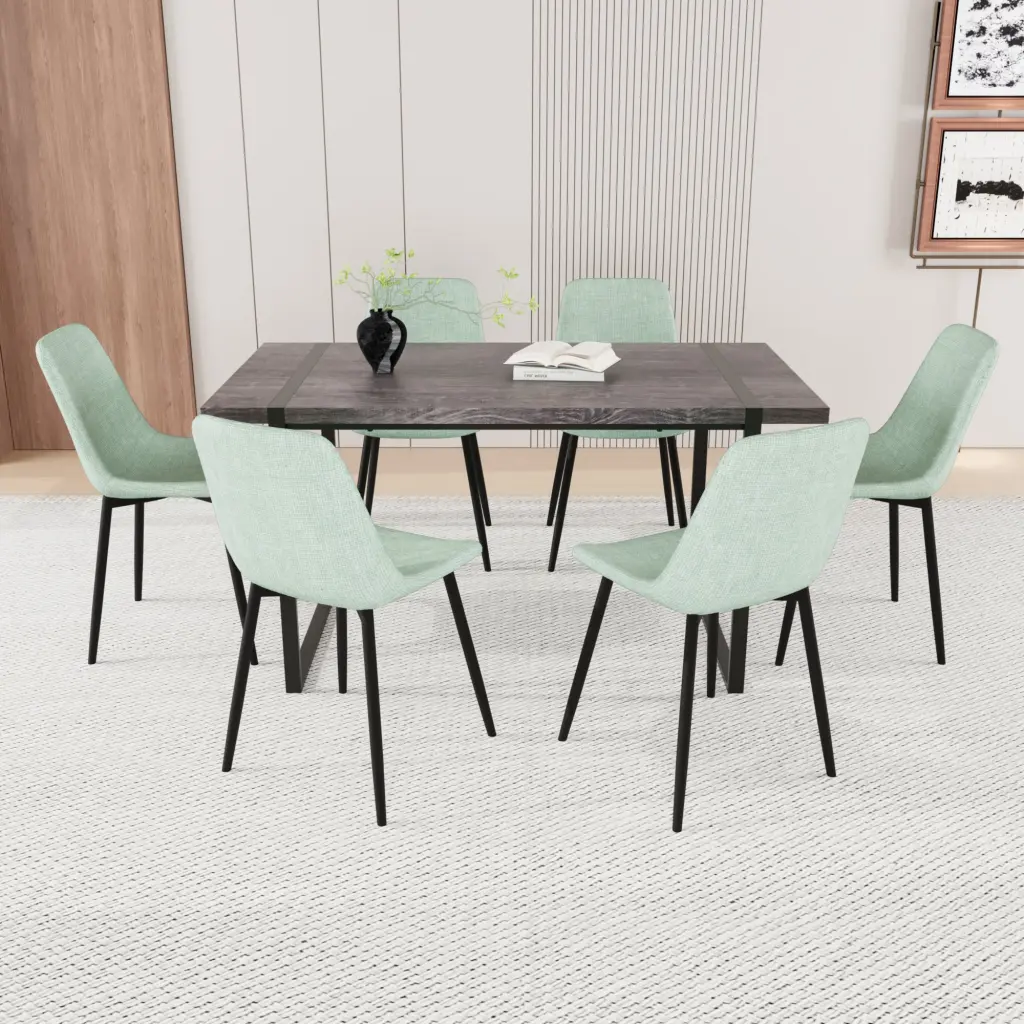 59 Inch MDF Black Dining Table and 8 Piece Modern Dining Chair Set nuoli furniture