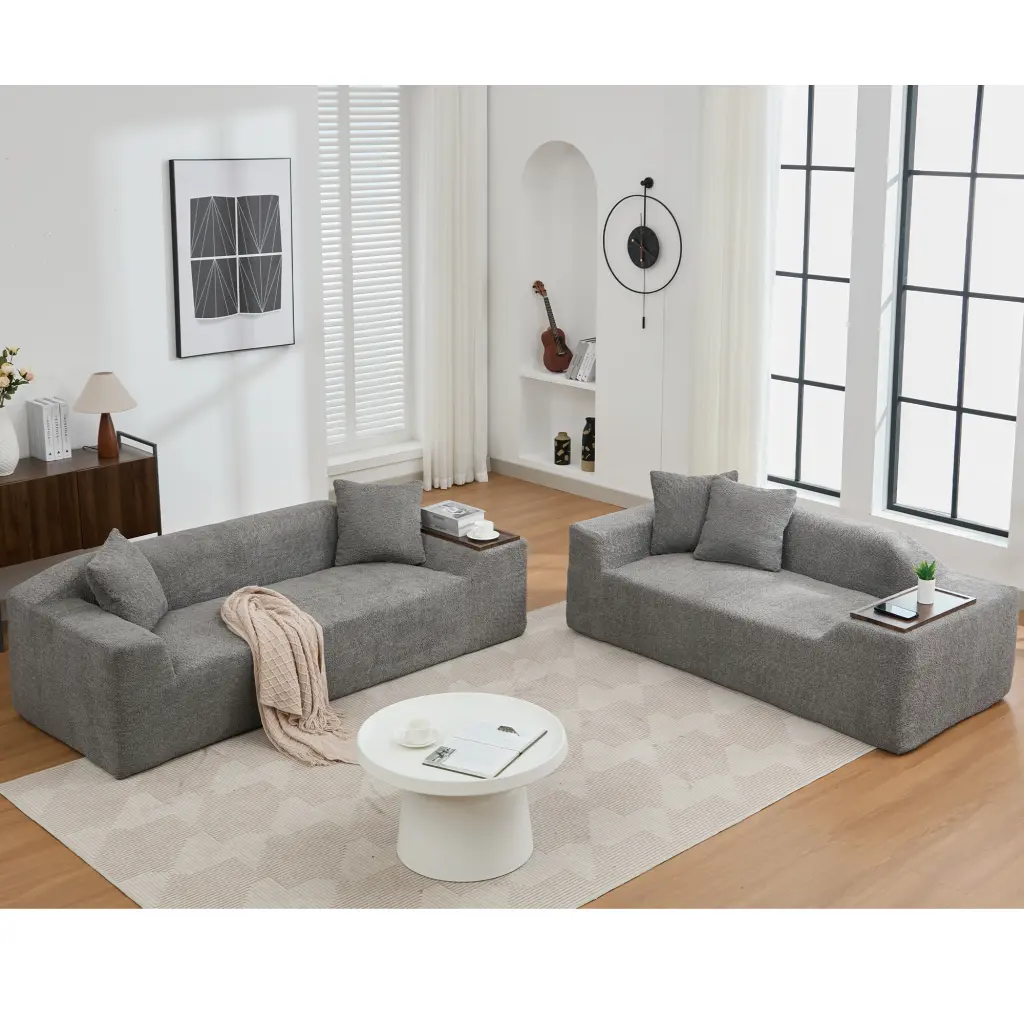 2 Piece Boucle Cloud Sofa Set Modern Upholstered Living Room Furniture wf-furniture