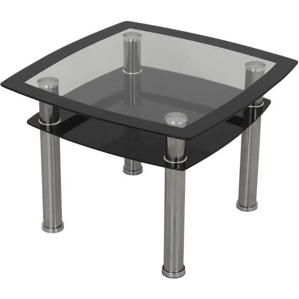 T22- Side Table End Table Lamp Table Black Glass and Chrome AVF