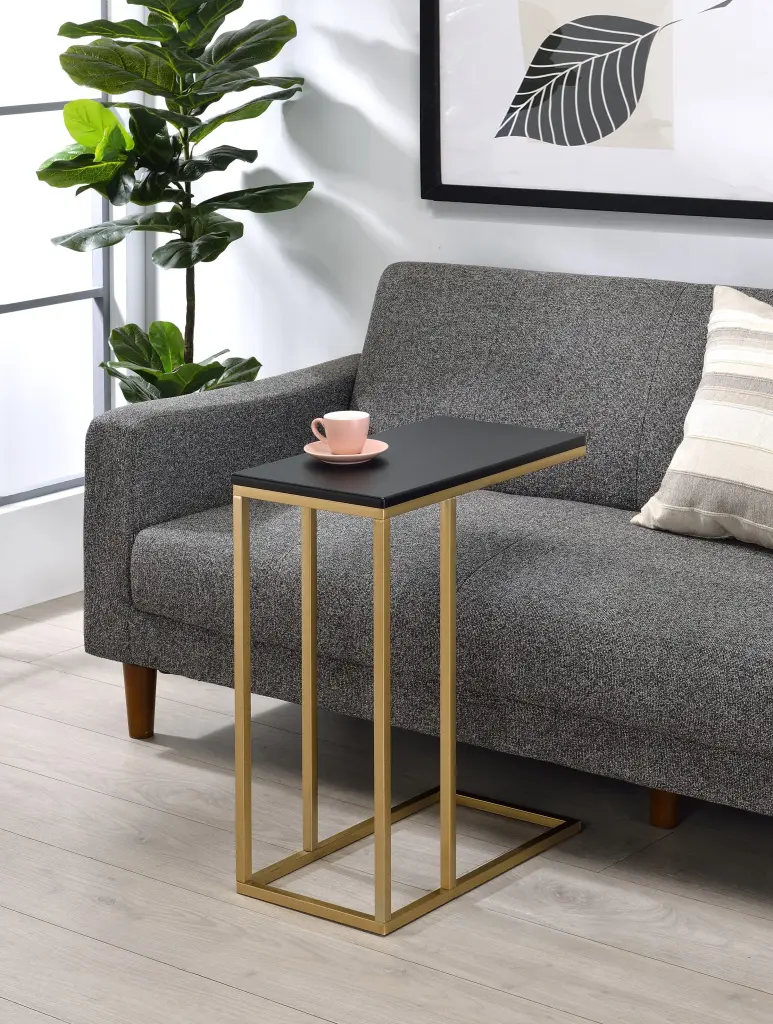 Fresnay C Shaped Modern Accent Sofa Side Table Gold Metal and Black Wood Pilaster Designs