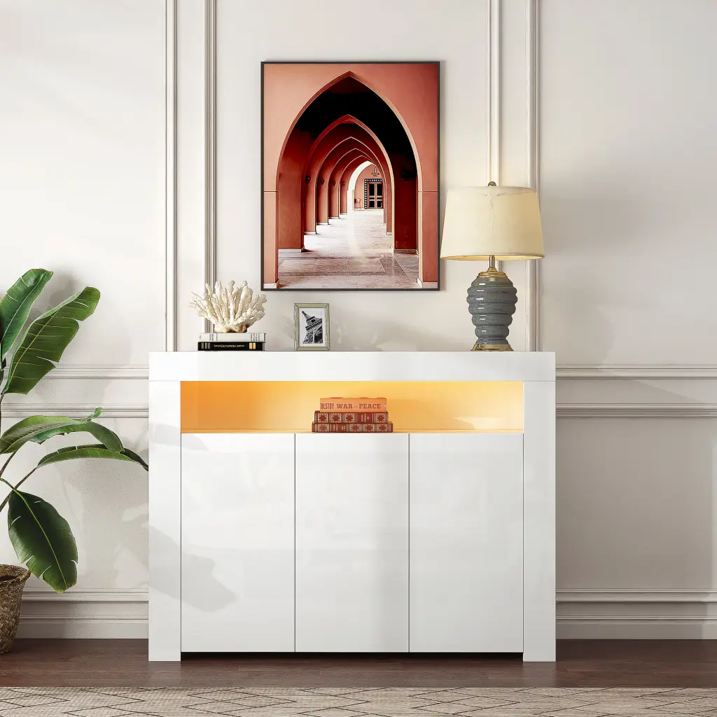 Living Room Sideboard Storage Cabinet Black High Gloss LED Lighting joysource furniture