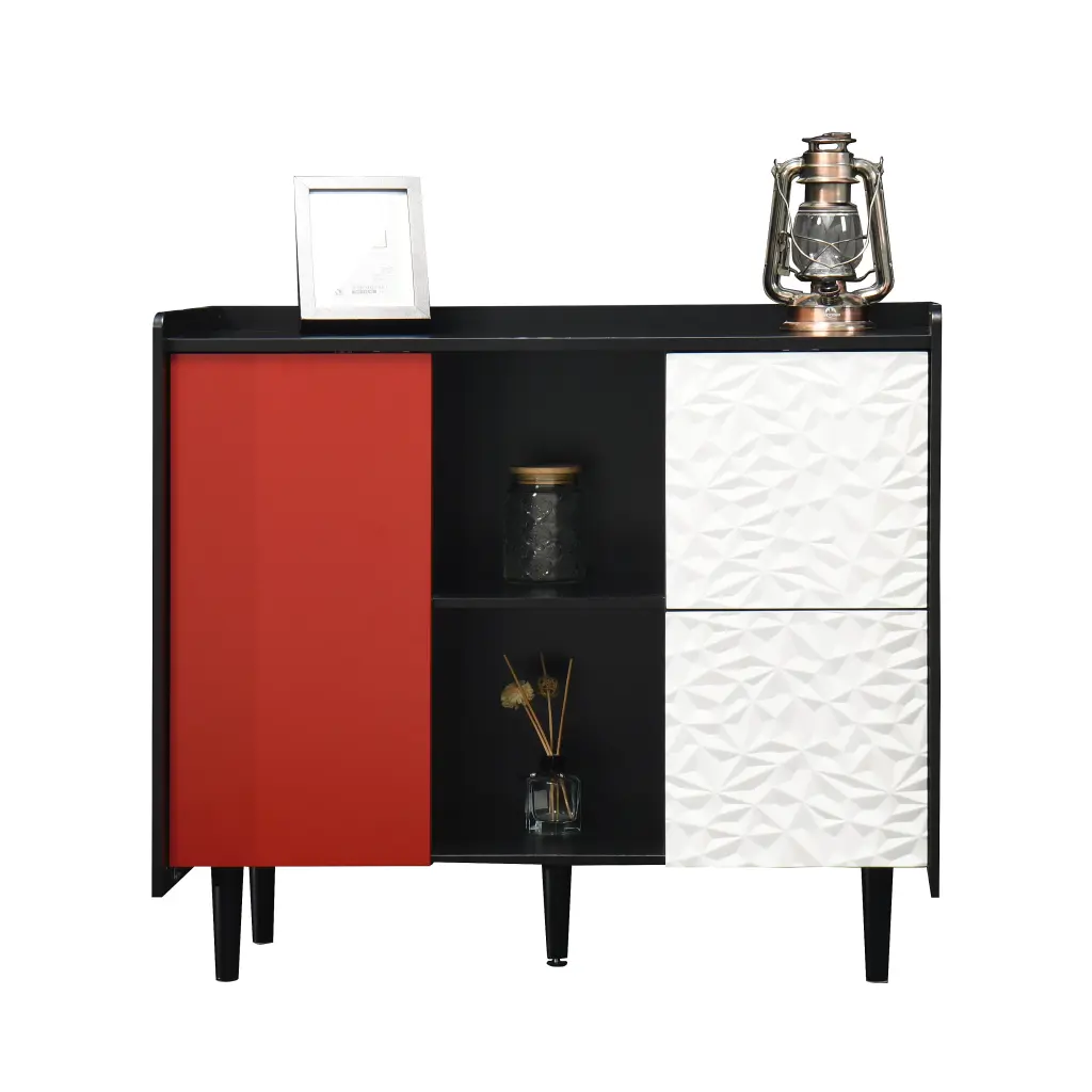 Sideboard Buffet Cabinet Black Storage Red Doors and 2 Drawers newmark