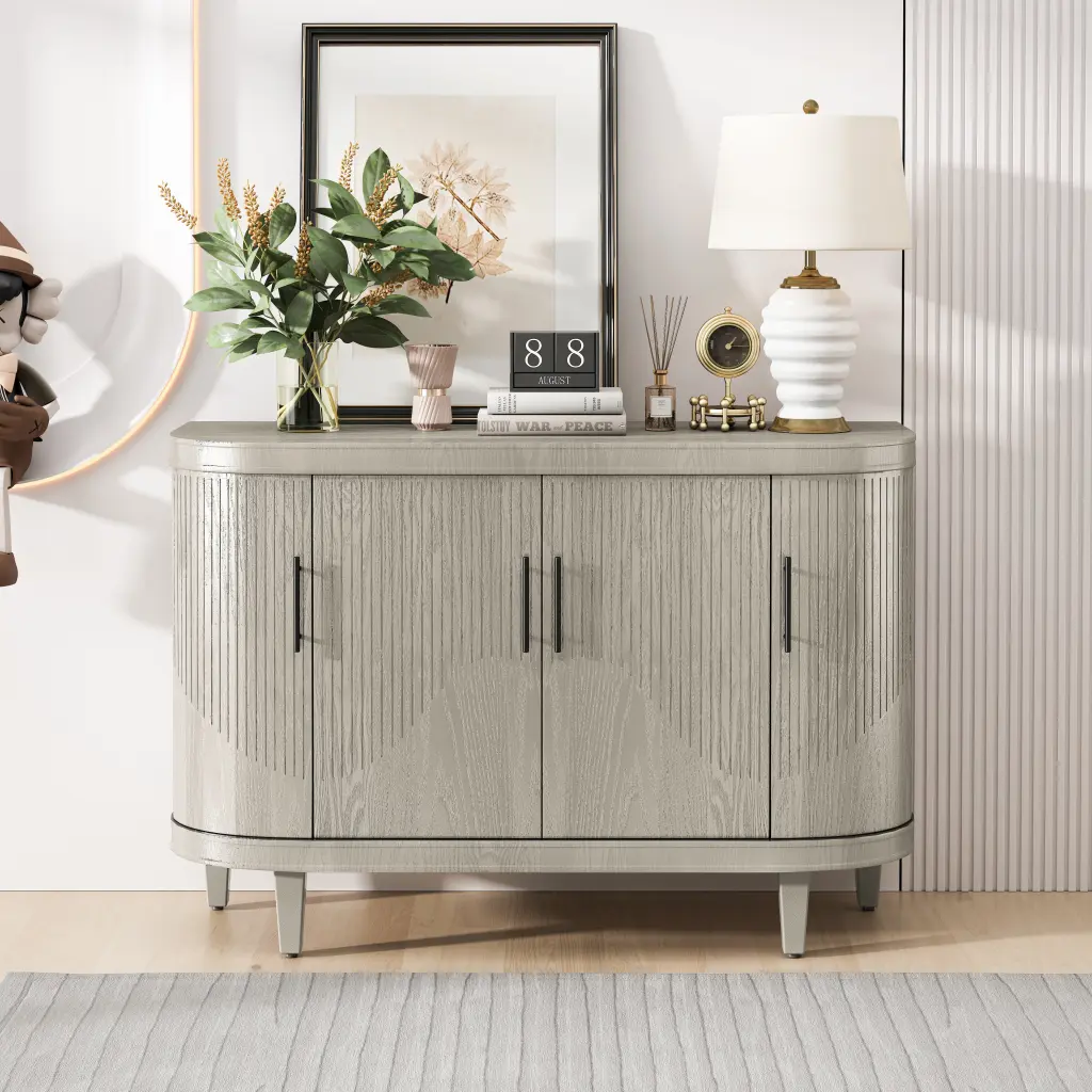 Modern Curved Sideboard 47.2 Inch Decorative Storage Cabinet Timberen Console rnb