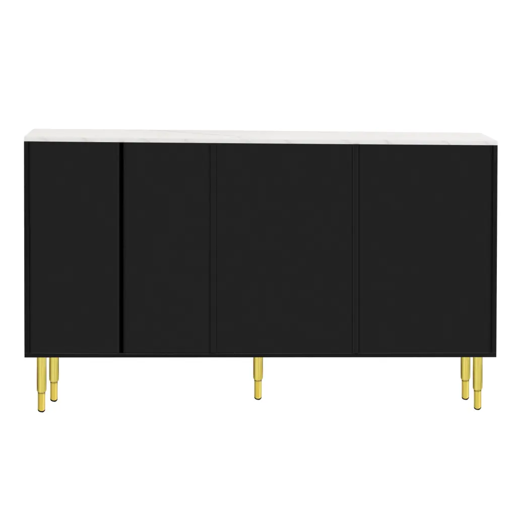 Modern Sideboard MDF Buffet Cabinet Marble Sticker Top and Amber Finish trexm