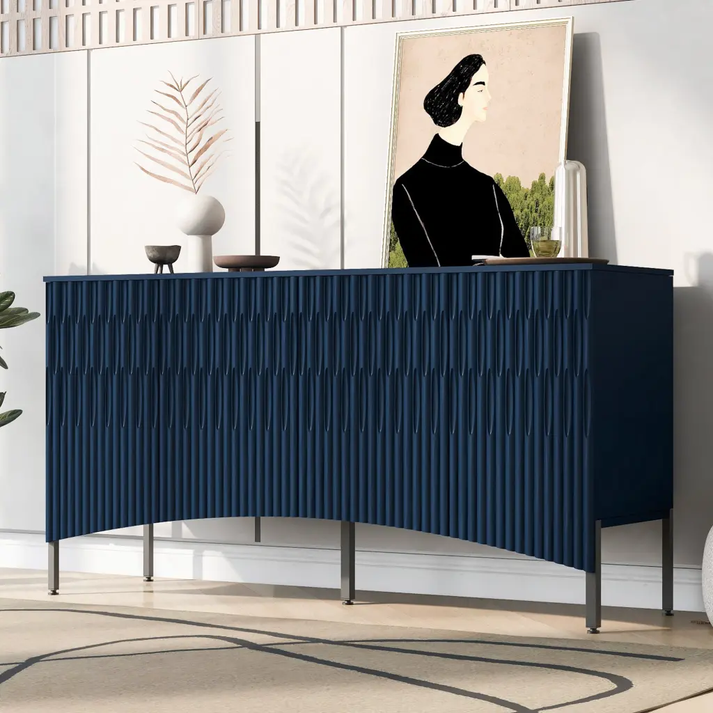 Elegant Sideboard Featuring Curved Bottom Doors Arched Groove Design u_style