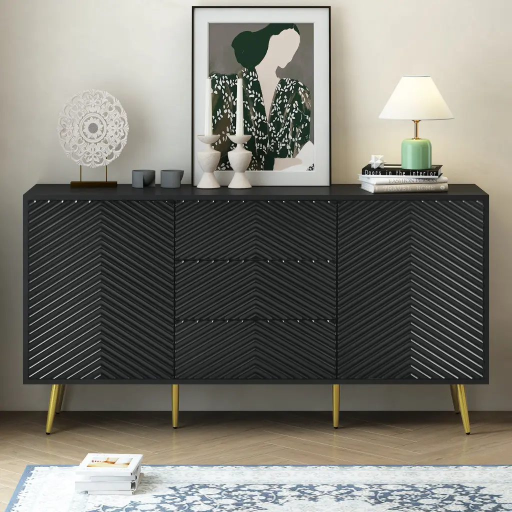 Modern Sideboard Geometric Line Design and Conical Metal Legs u_style
