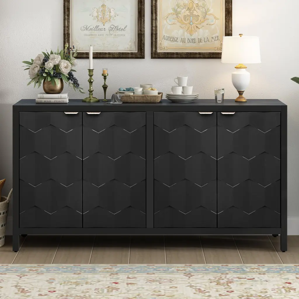 Opulent Four Door Sideboard Honeycomb Patterned Doors Elegant Storage u_style