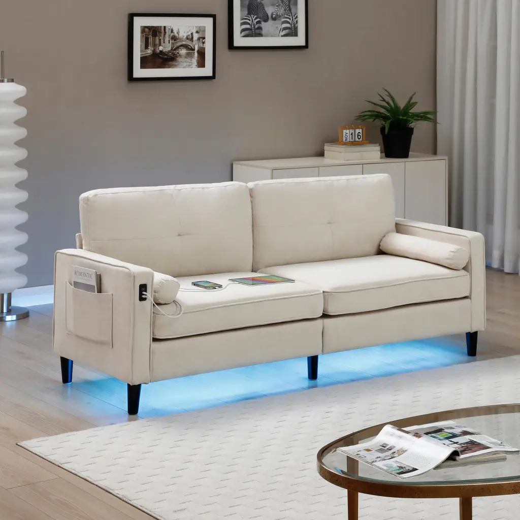 75.2 Inch Modern Sofa Couch 2 Side Pockets and USB Ports aijiafurniture