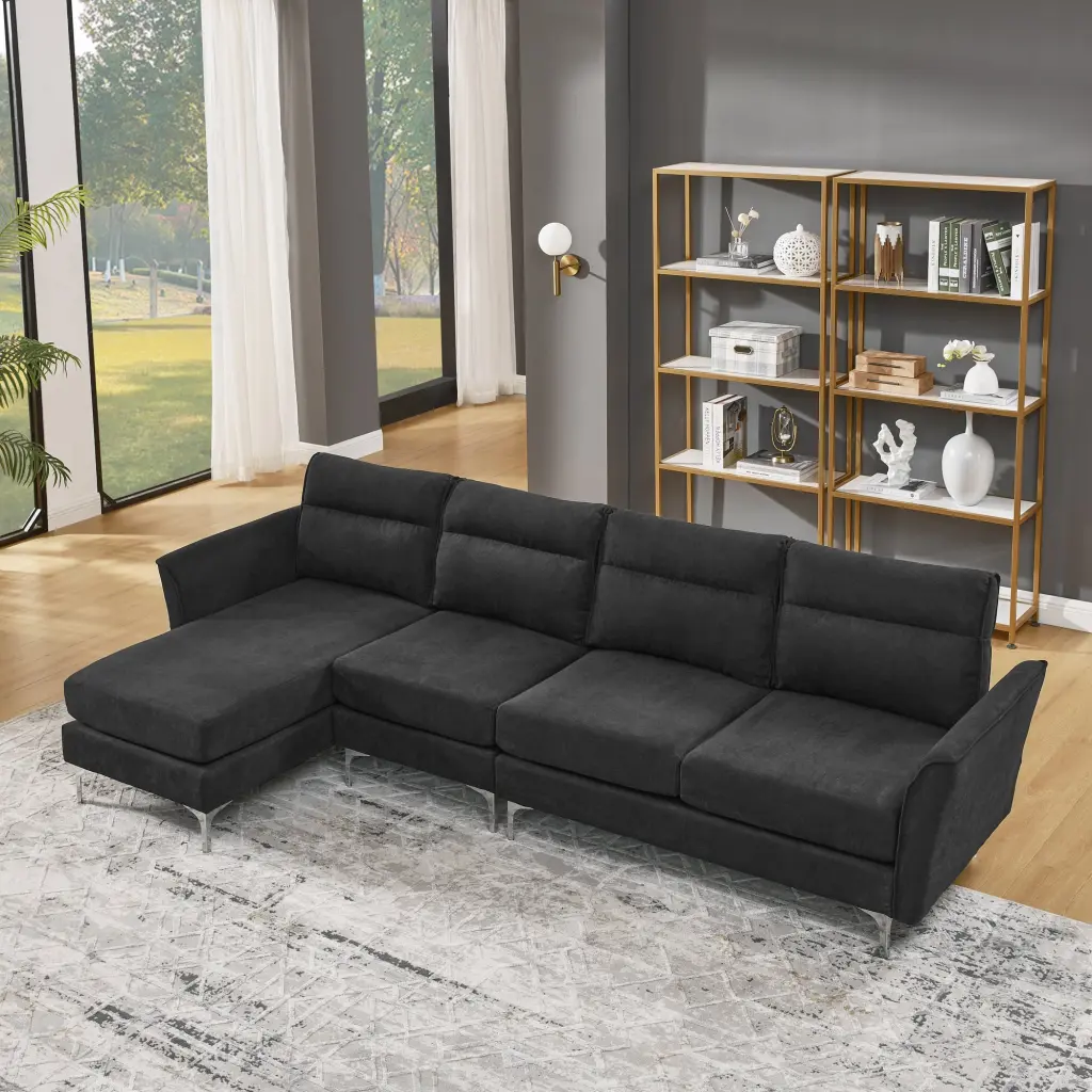 Modern 3 Seat Sofa Couch Stainless Steel Trim and Metal Legs Living Room chuangyuan smart home