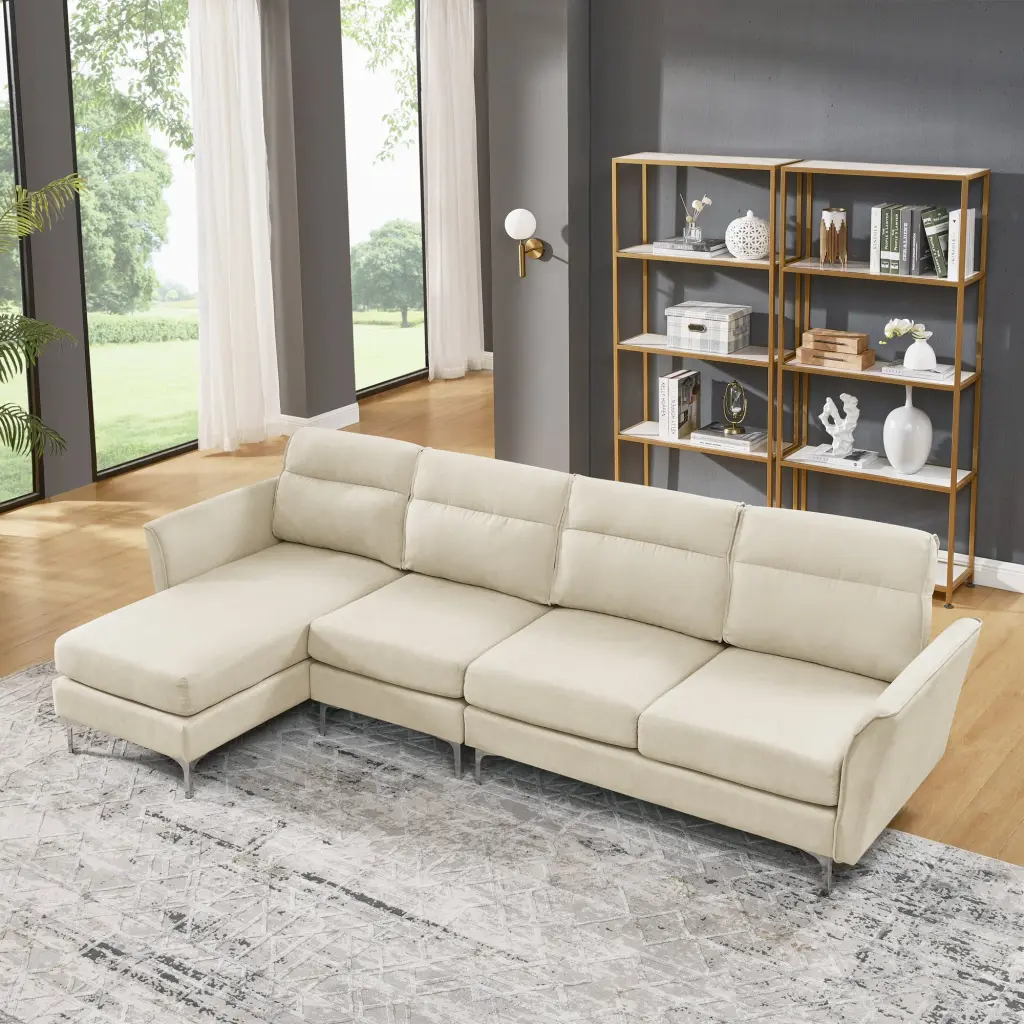 Modern Sofa 3 Seat Couch Stainless Alloy Metal Trim And Metallic Legs Living Room chuangyuan smart home