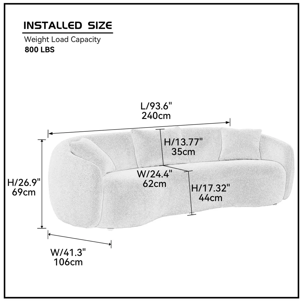 Modern Curved Sofa Boucle Fabric Couch Bedroom Office or Apartment justone interior