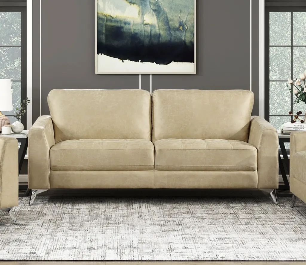 Sand Hued Sleek Microfiber Upholstery Elegant Modern Style Sofa Living Room kanepe