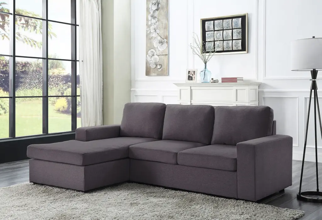 Newlyn 94.5 Inch Sofa Reversible Chaise Dark Gray Linen lilola home