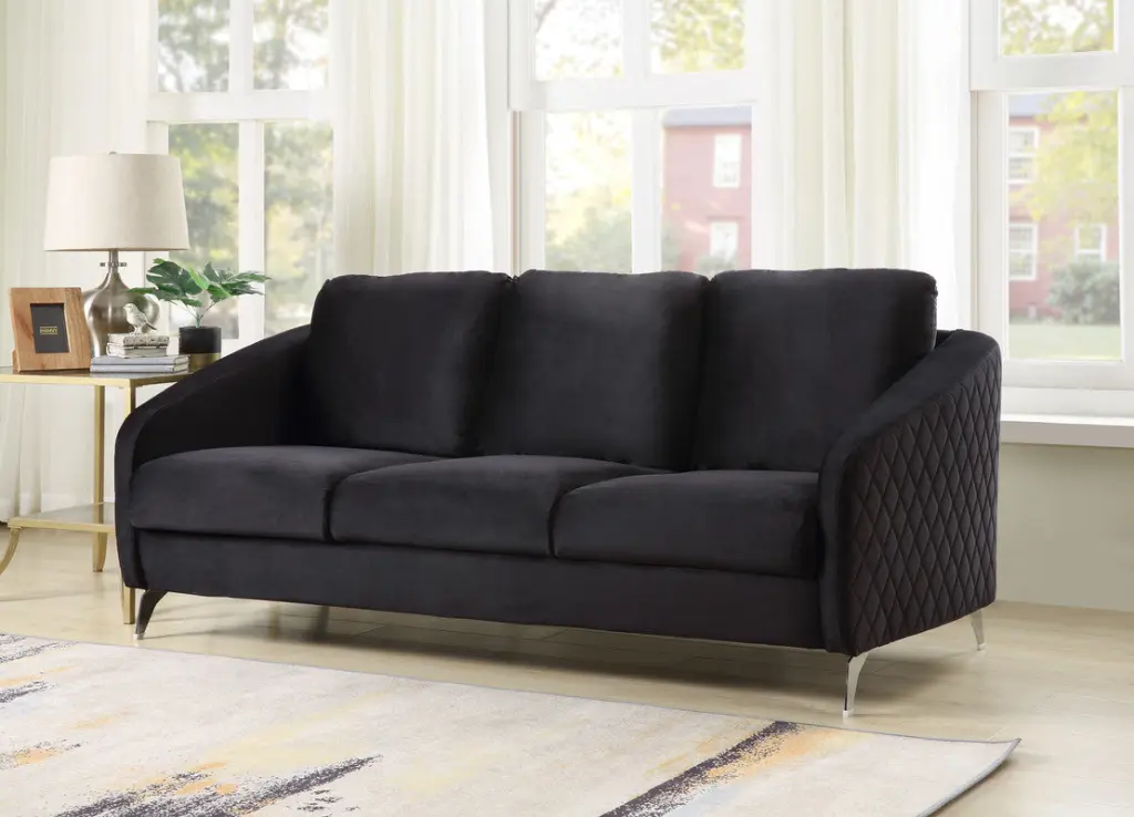 Sofia 77.5 Inch Black Velvet Modern Stylish Sofa Couch Gray Velvet Living Room lilola home