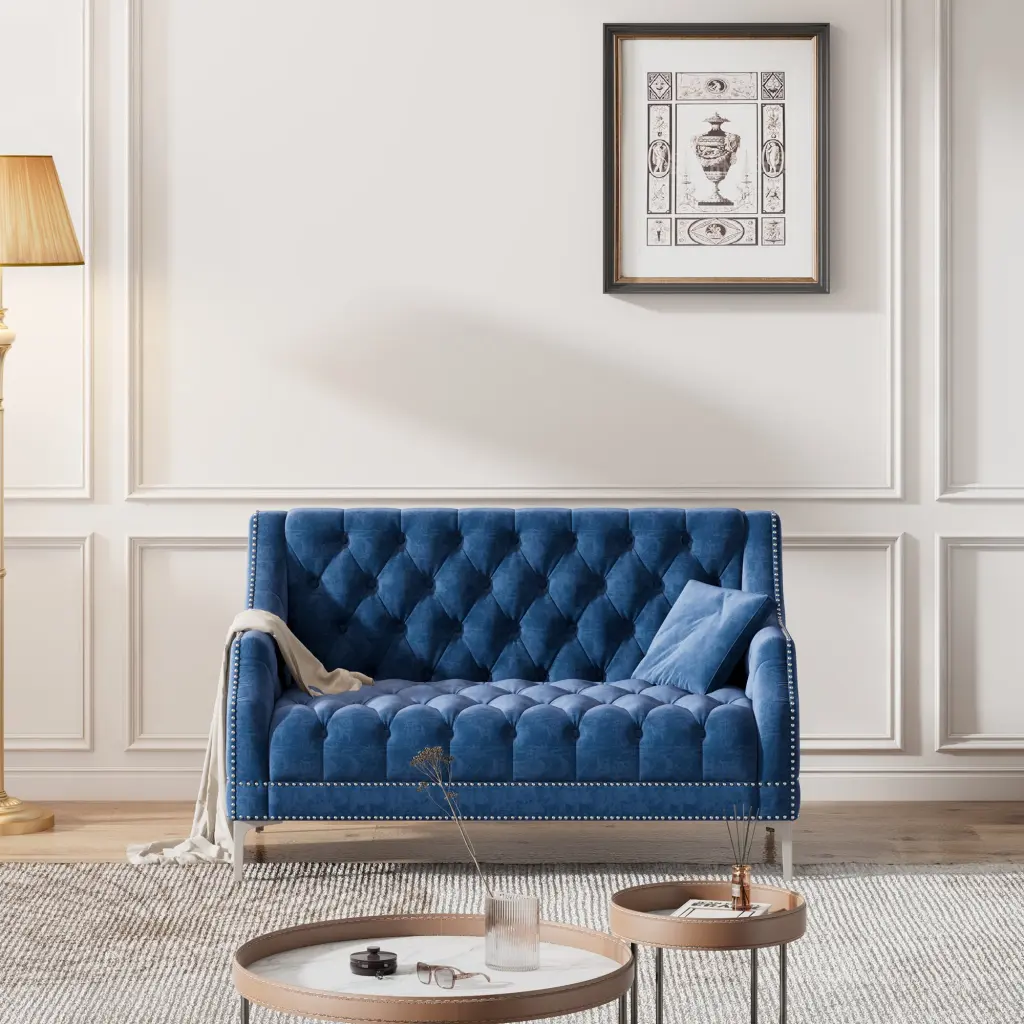 55.5 Inch Modern Plush Upholstered Sofa Metallic Legs and Button Tufting rnb