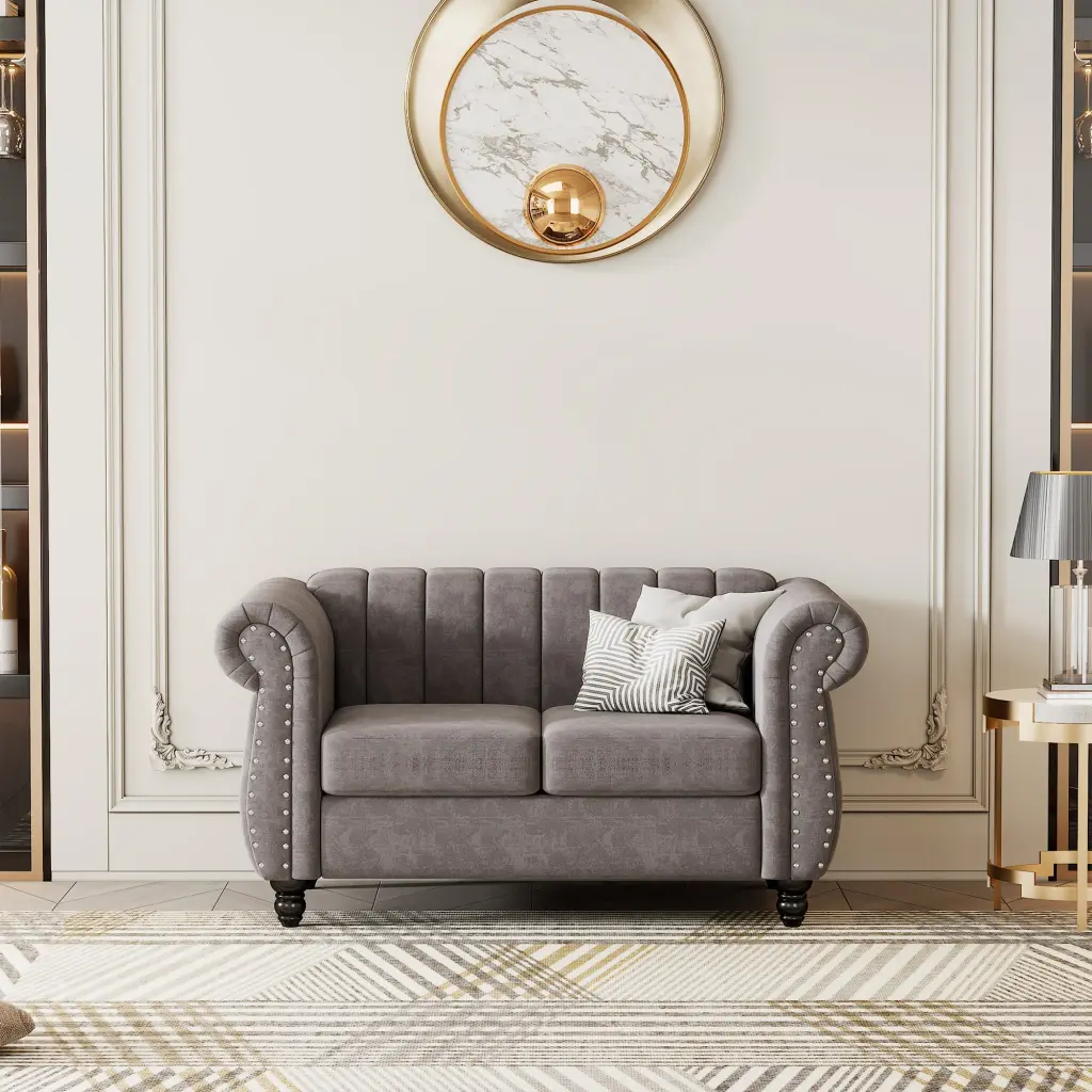 51 Modern Sofa Dutch Fluff Upholstered Sofa Solid Wood Legs Button Tufted rnb