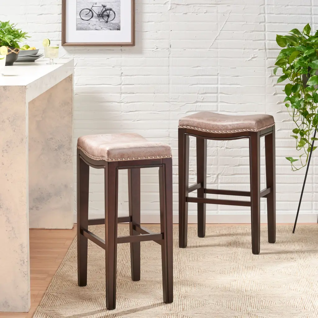 Tiffin Studded Barstool MP2 Set 2 Grey Modern Kitchen Stools nh-cloudhouse