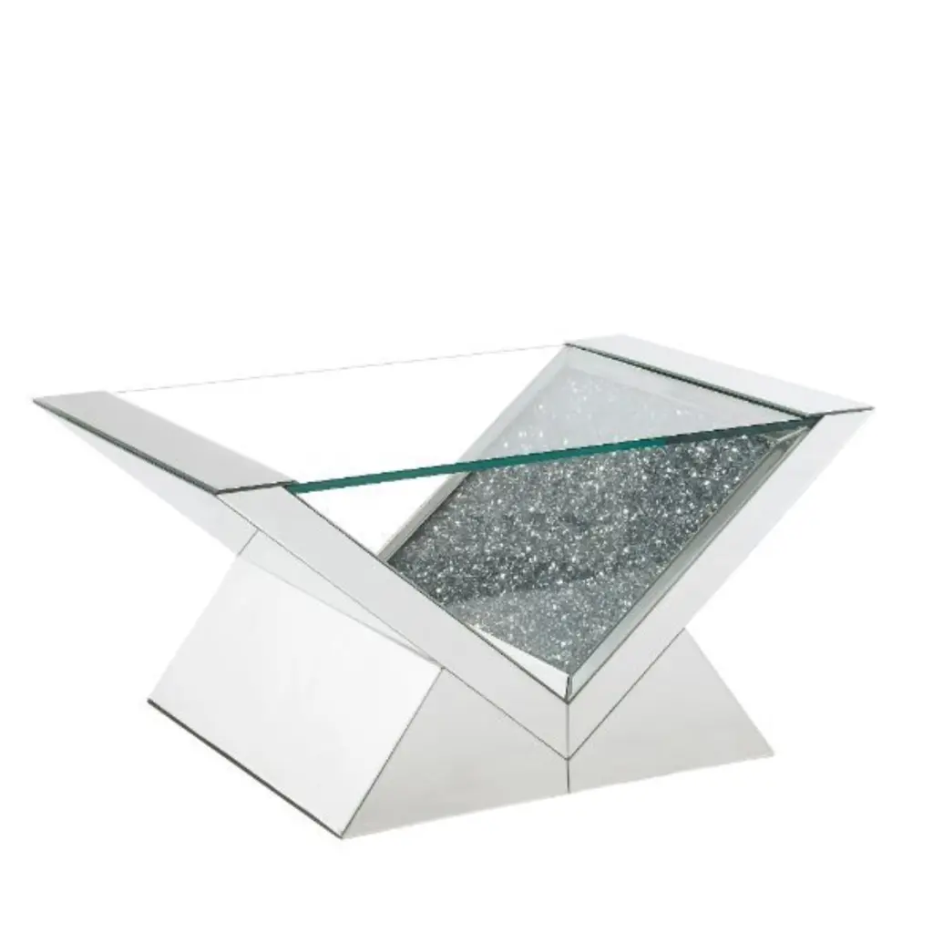 Ergode Clear Glass Coffee Table Mirrored Faux Diamonds Modern Design