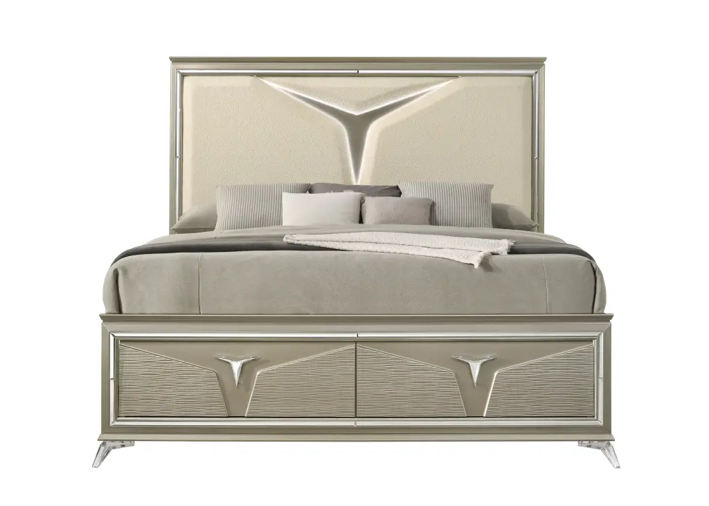Samantha Modern Style King Bed Timber Led Headboard Box Spring Mattress galaxy home furnishings