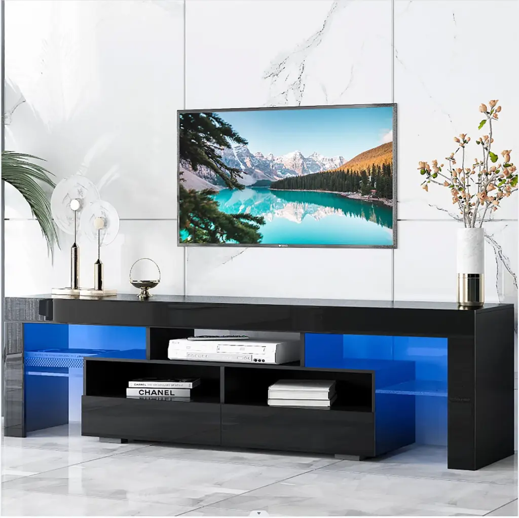 LELINTA 63 Inch LED TV Stand Modern TV Cabinet Drawers Storage Media Console TVs up to 60 Inches