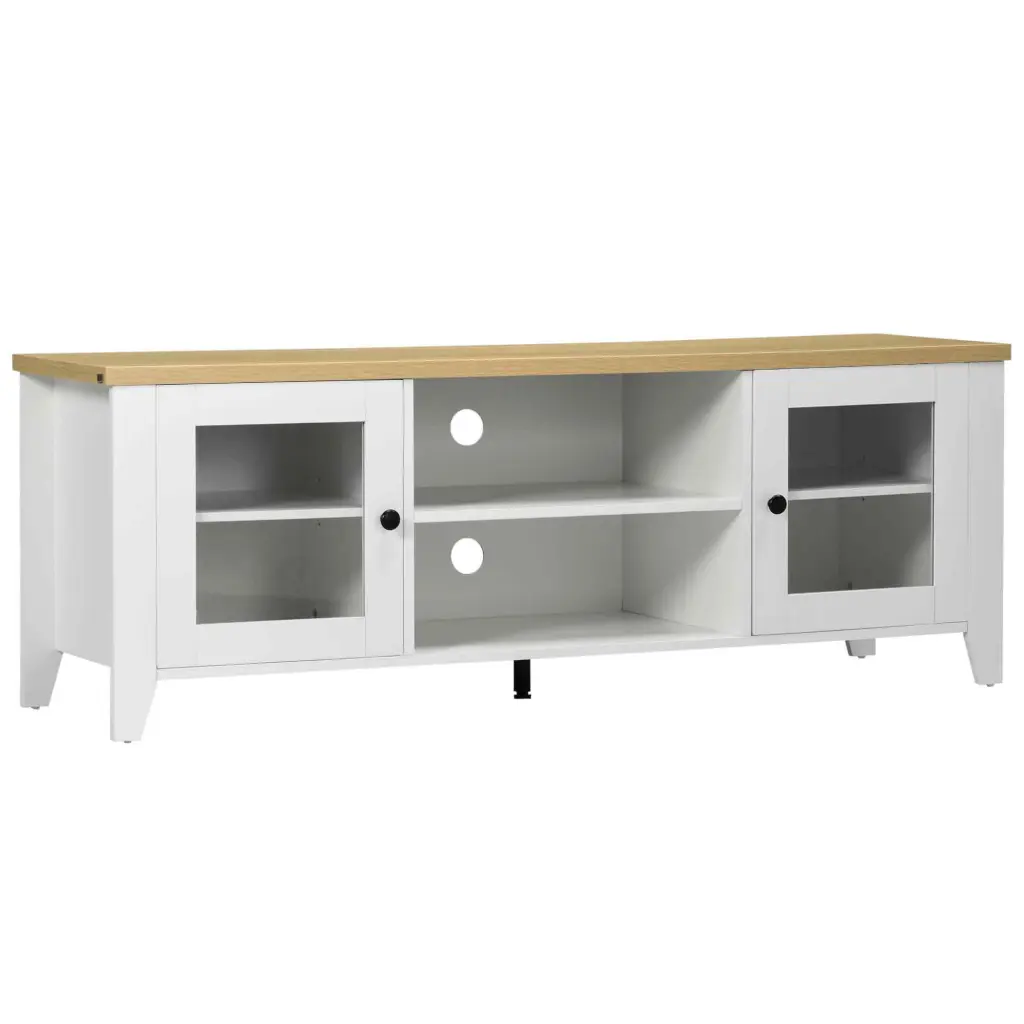 HOMCOM Modern TV Stand Entertainment Center Shelves and Cabinets 60 Inch TVs White OMCCHK
