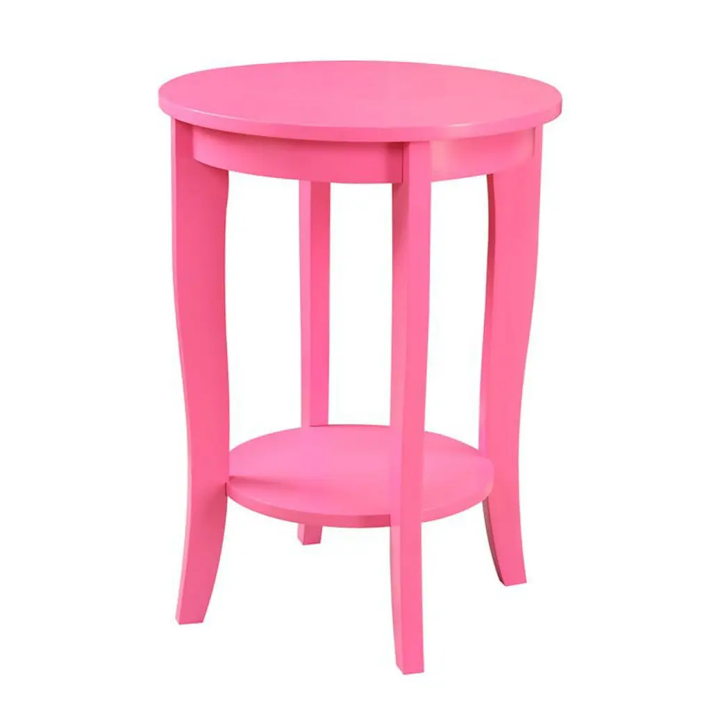 Pemberly Row Round Modern Wood End Table Bottom Shelf Pink