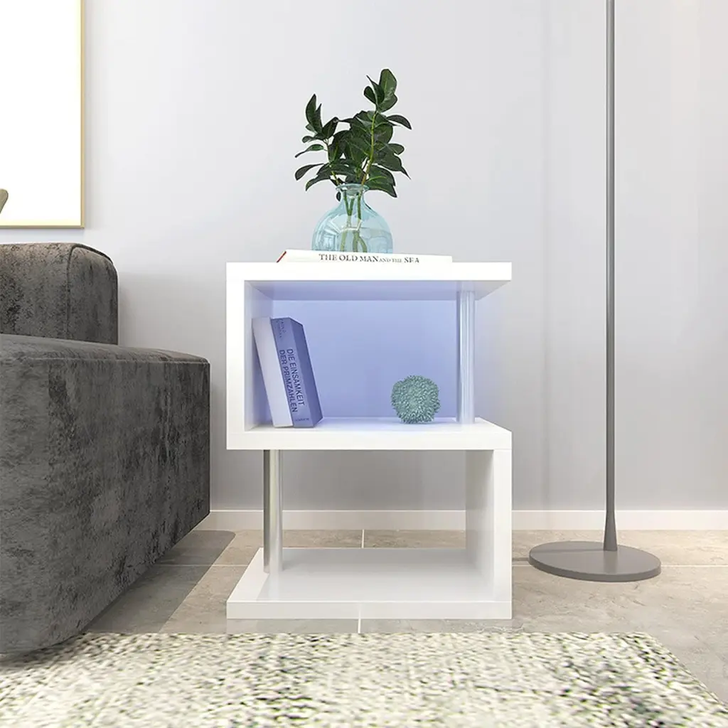 3 Tier S Influenced End Table High Gloss Side Table Open Storage Shelves rnb