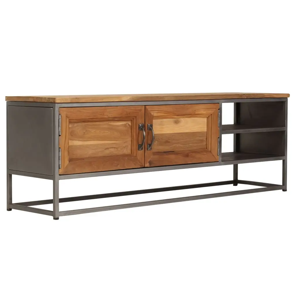 vidaXL Recycled Teak and Steel TV Stand 47.2 Inch Modern Living Room