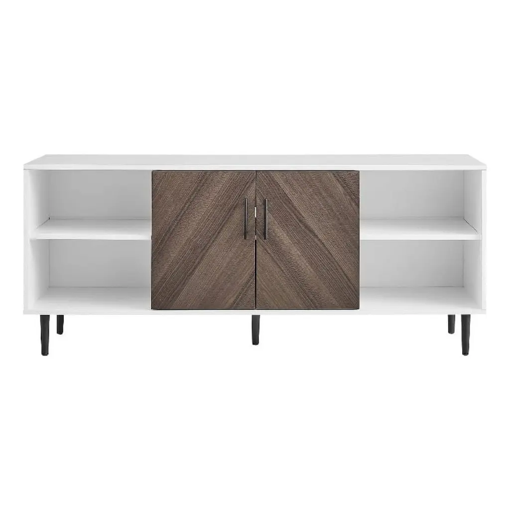 Faux-Bookmatch 2-Door TV Stand TVs up to 65 Inches Ash Brown and Solid White Walker Edison