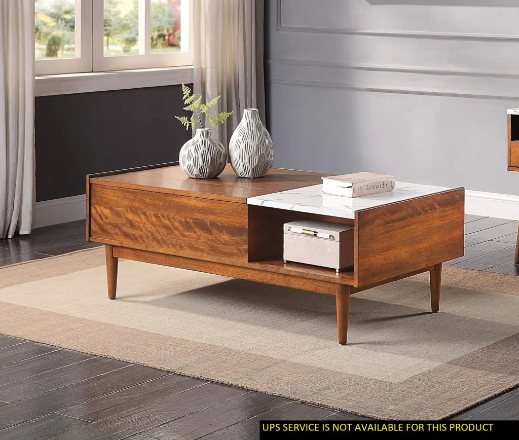Modern Lift Top Coffee Table Faux Marble Top Storage Wobythan