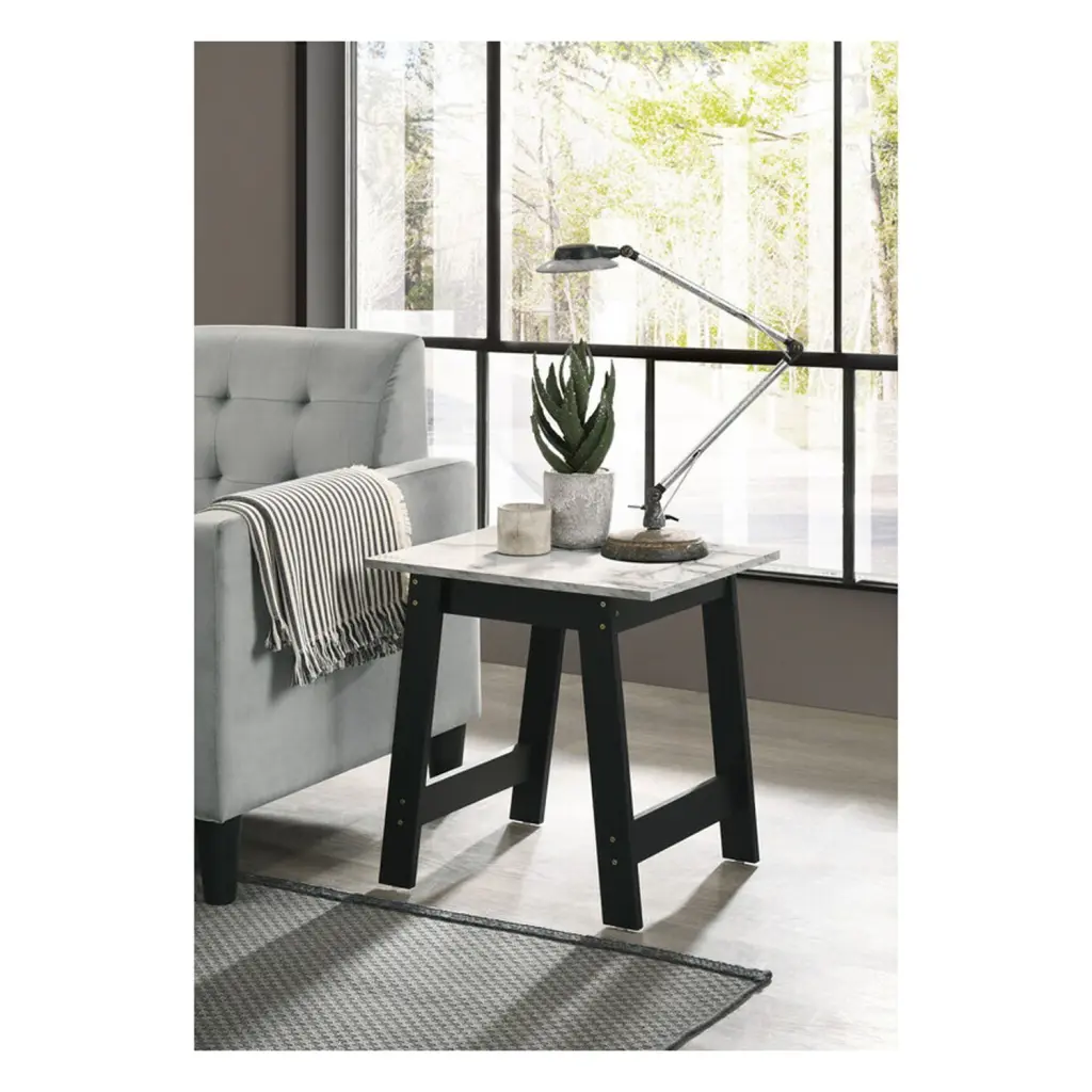 Blissful Nights Artistic Accomplishment Black End Table Marble Top Finish