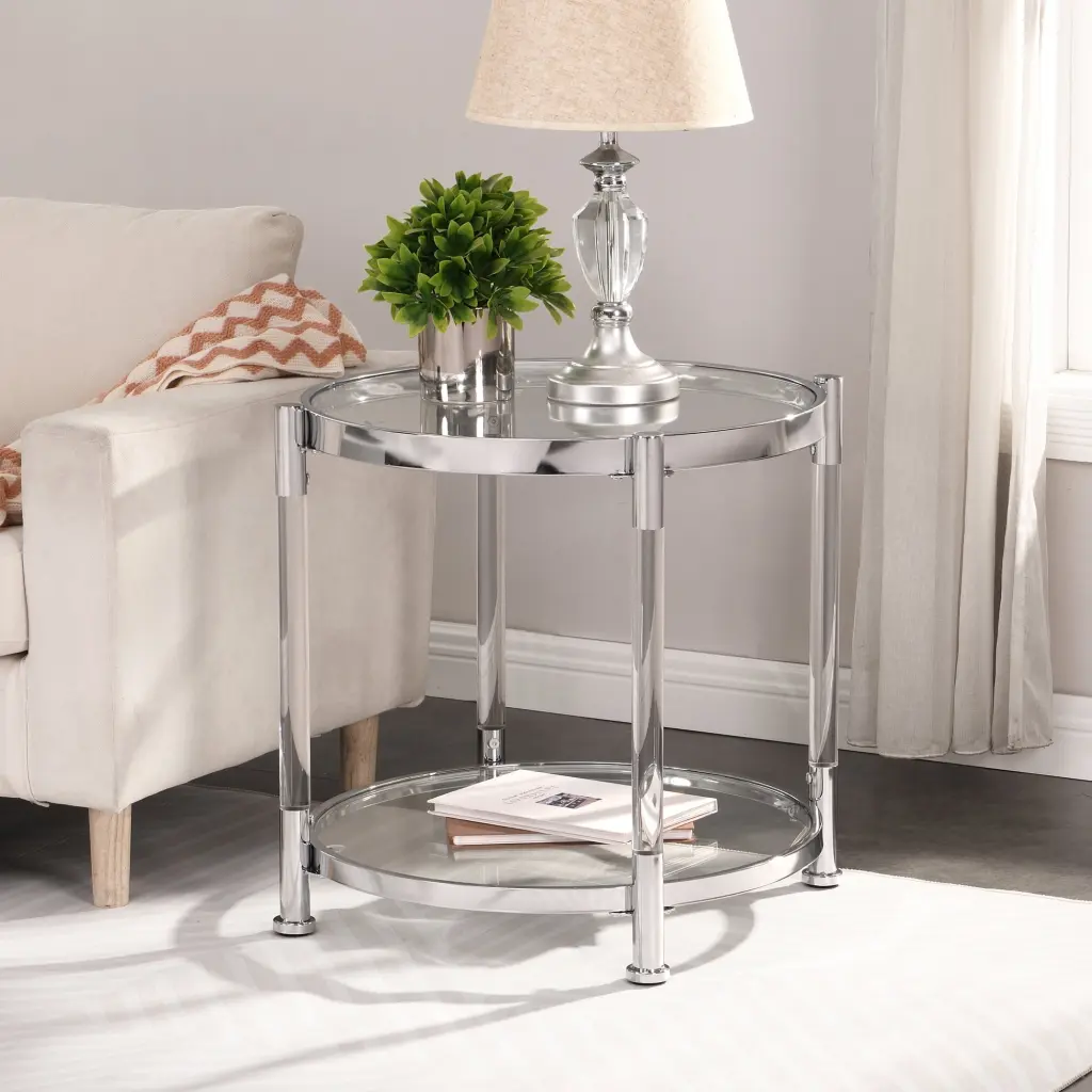 Gewnee Chrome Circle Acrylic Glass Top Side End Table