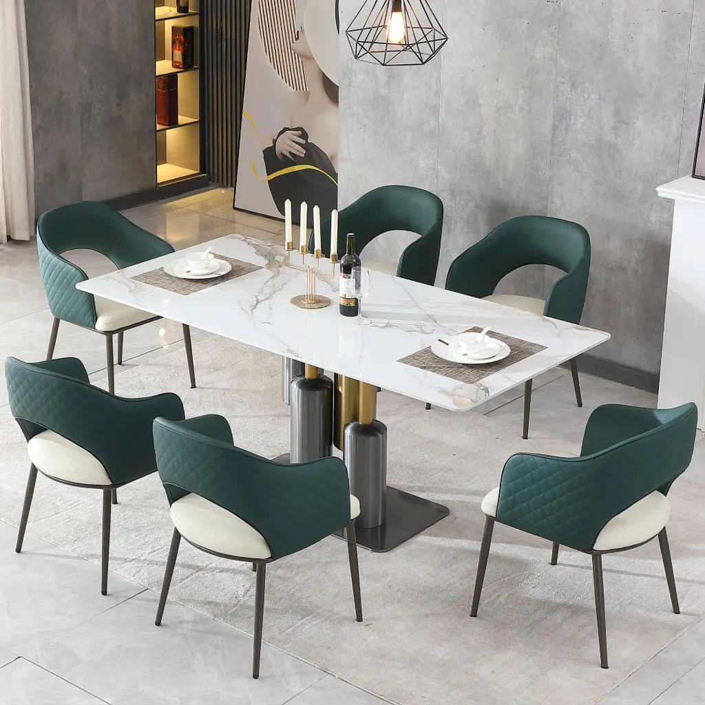 Modern White Dining Table Sintered Stone Top Contemporary Kitchen Table leavader