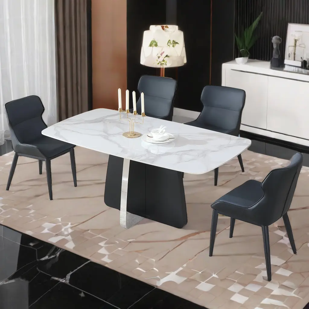 Modern White Sintered Stone Dining Table 4 People Compact Size leavader