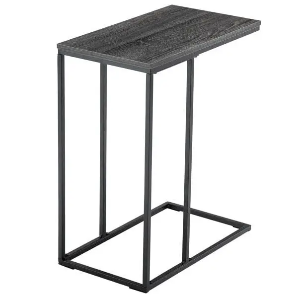 48x28x58cm C Type Single Layer MDF Iron Rectangle Grey Triamine Side Table Black LilyLus