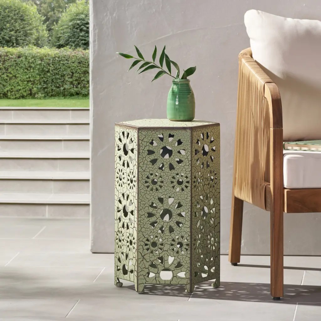 Eliana 12 Inch Side Table Green Iron Modern Accent Table nh-gardenpara