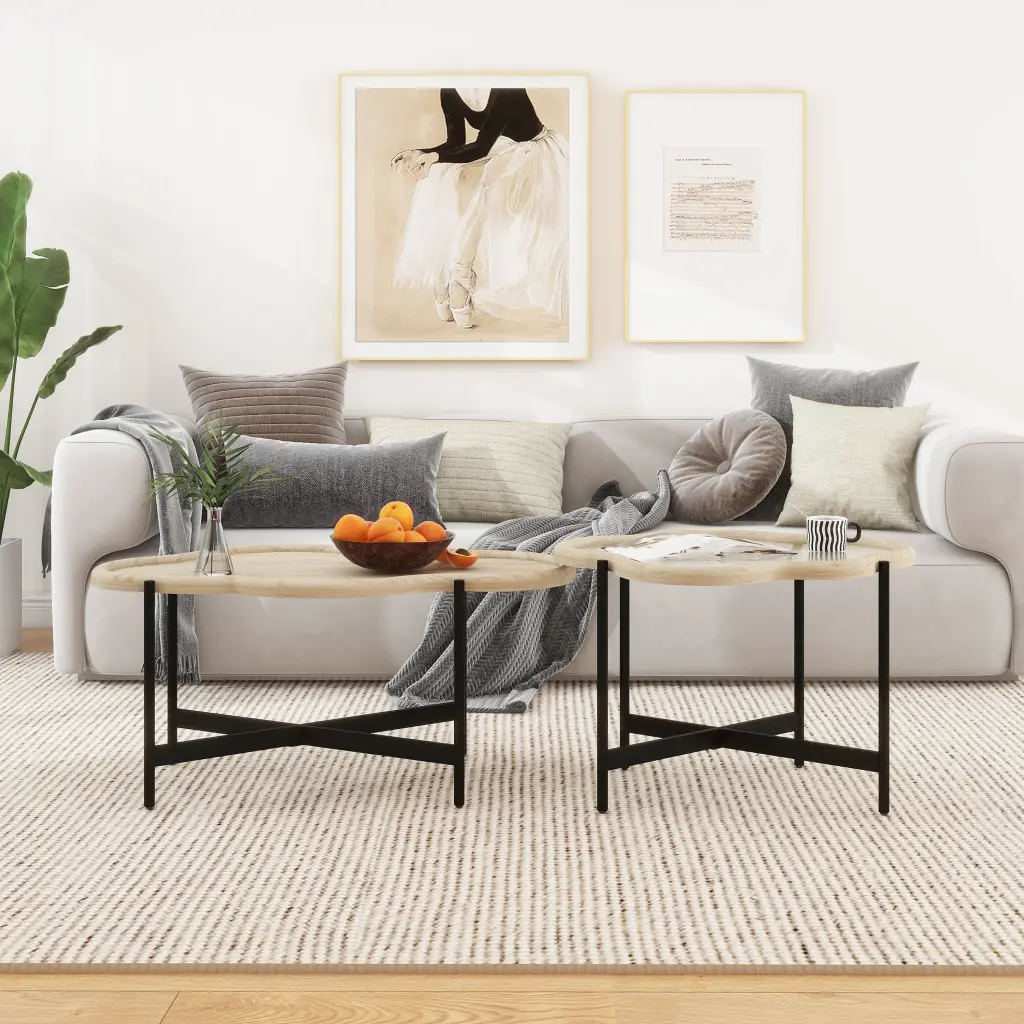 Cloud Coffee Table Set 2 Tempered Glass Top End Table rnb