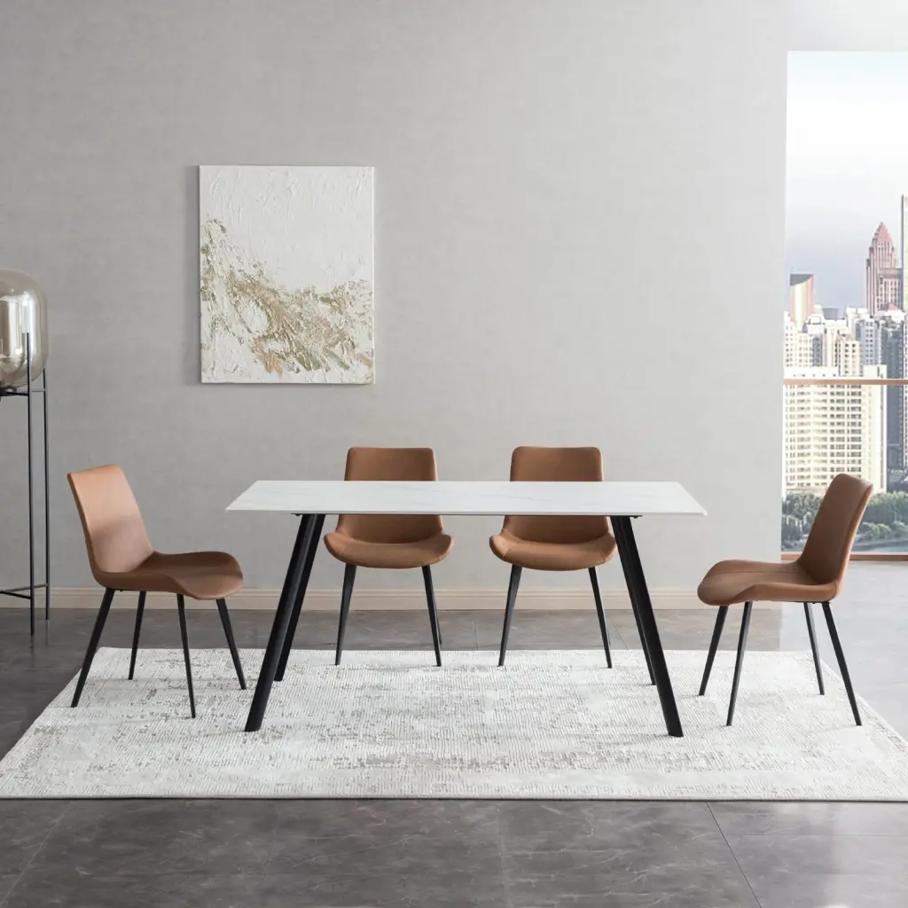 Modern Dining Table Sintered Marble Top and Metallic Legs Kitchen Table t2879
