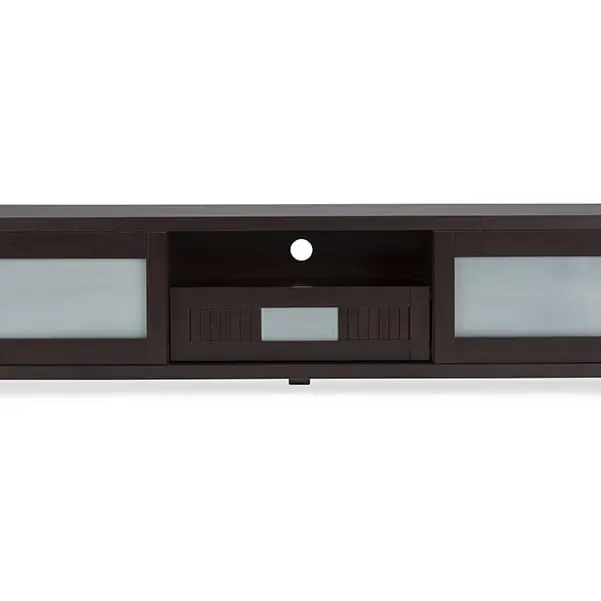 Baxton Studio Gerhardine Dark Brown Wood 70-inch TV Cabinet 2 Sliding Doors and Drawer