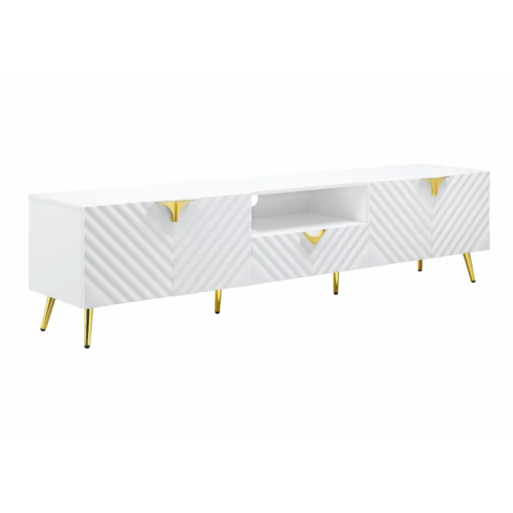 ACME Gaines TV Stand White High Gloss Finish, Modern Media Console Living Room Acme Furniture