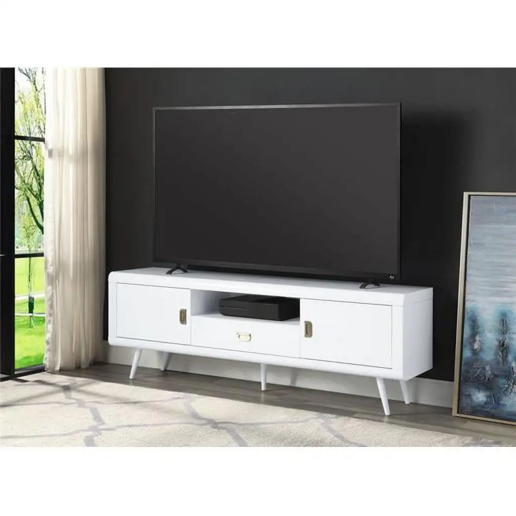 ACME Pagan TV Stand White High Gloss Finish Modern Media Console Acme Furniture