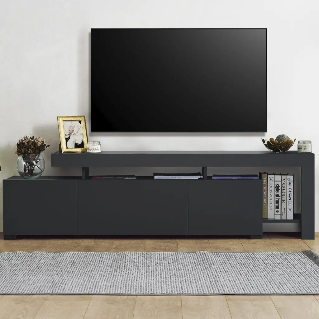 Atelier Mobili Anthracite Gray Entertainment Center Modern TV Stand 85 Inch TVs