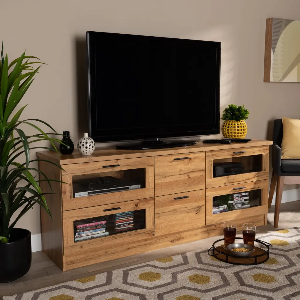Baxton Studio Adelino Modern Oak Brown Wood 2-Drawer TV Stand Contemporary Media Console