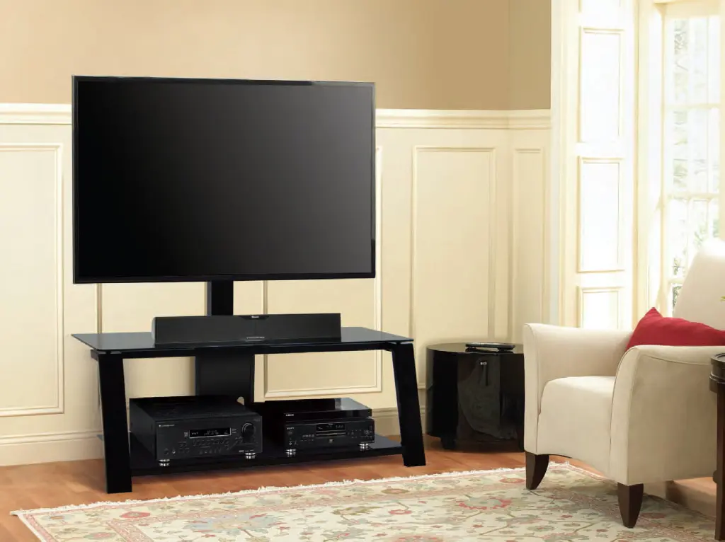 BELLO Vibrant Espresso V Furniture Triple Play Wood Metal and Glass Up to 55 Inch TVs