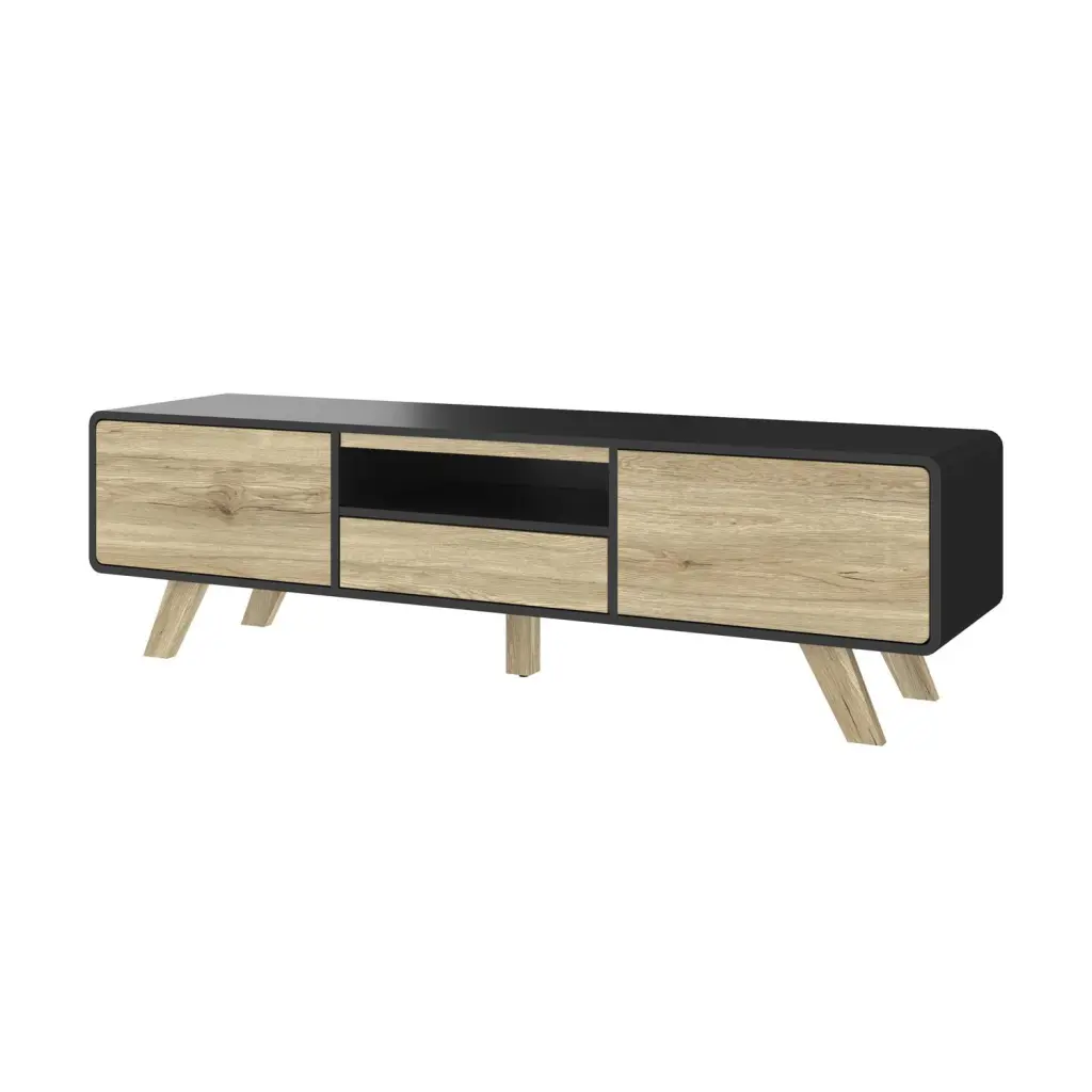Bestar Alhena 63W UV Black Sandy Brown Oak TV Stand 50 Inch TVs