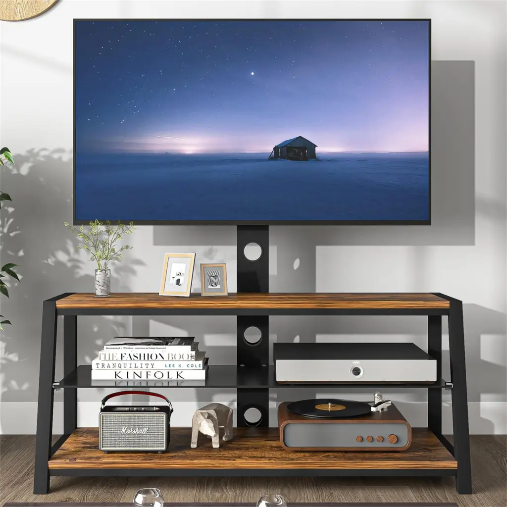 Canddidliike 3-Tier TV Stand 65 Inch TVs Flat Panel Entertainment Stand Mount Brown