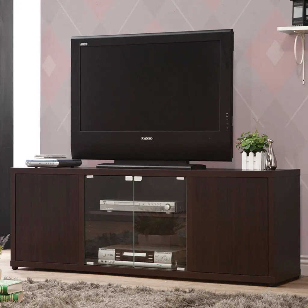 Ames Rectangular TV Console Magnetic-push Doors Cappuccino Finish Modern Media Center Coaster Company