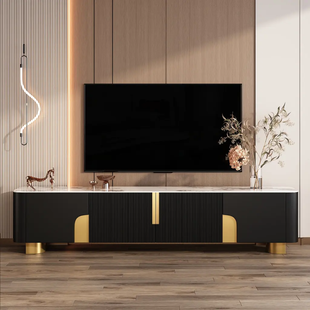 78.7 Inch High Gloss Black TV Console Modern Living Rooms comfor u